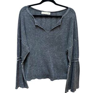 Magnolia South Top Flare‎ Bell Sleeve Distressed Waffle Gray Womens Size Medium
